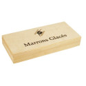 Coffret bois de 12 marrons glacés sous alu or - 240 g