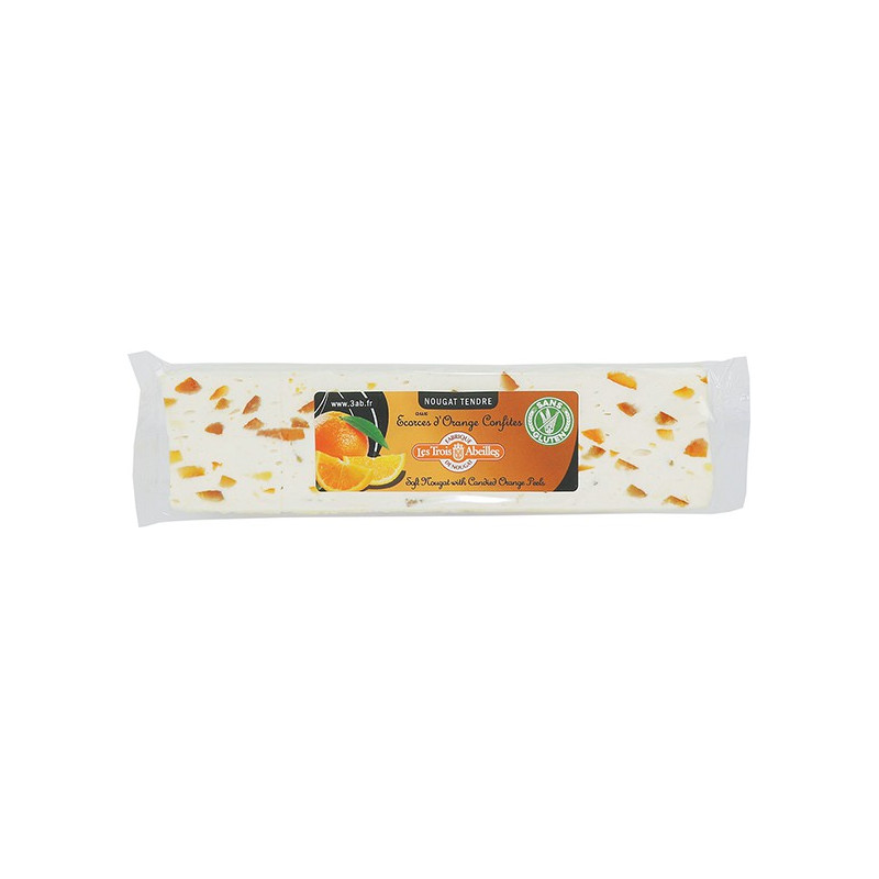 Barre de nougat tendre aux écorces d'orange confites 