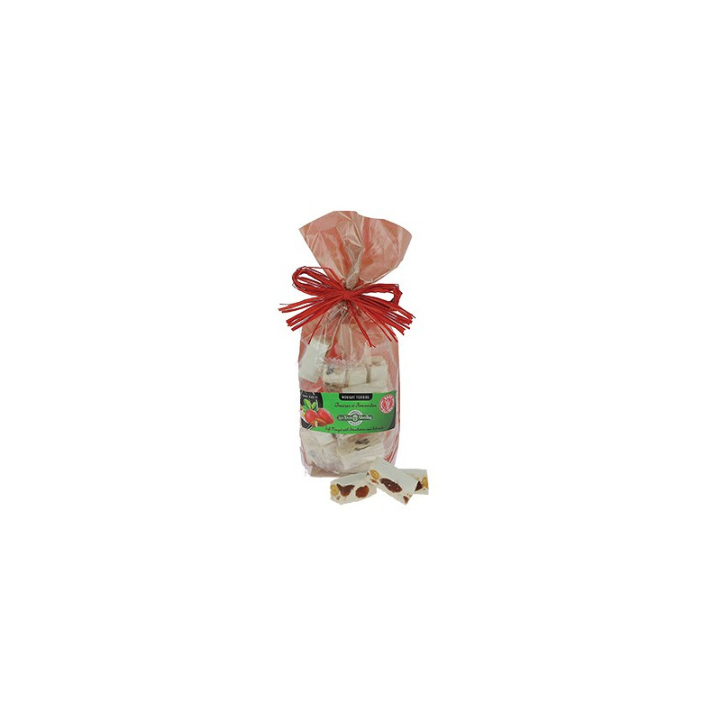 Sac de dominos de nougat tendre à la fraise et aux amandes 