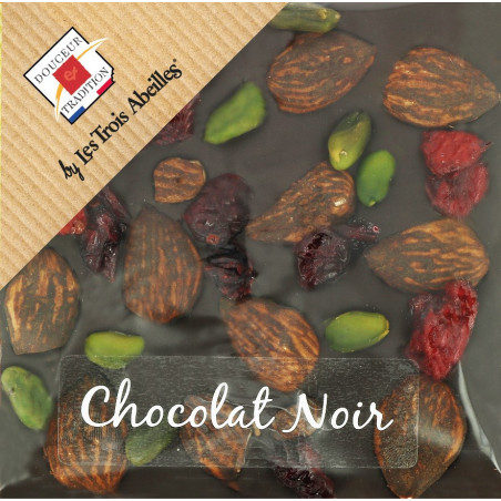 Tablette de Chocolat Noir aux Amandes, Cranberries et Pistaches  90 g