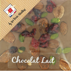 Tablette de Chocolat Lait aux Amandes, Cranberries et Pistaches  90 g