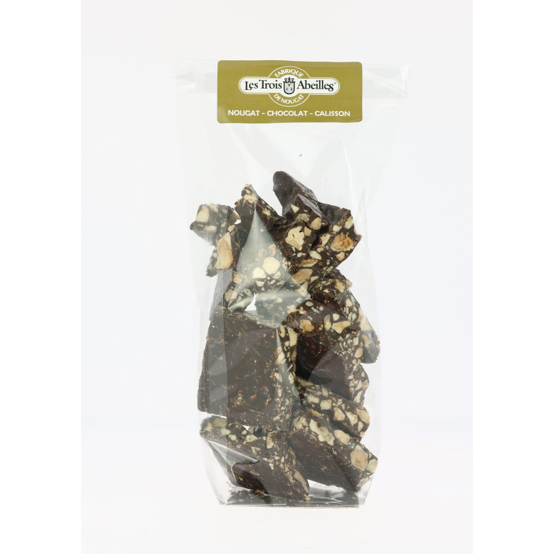 Chocolat noir "Cassé" 40% brisures de Nougat de Montélimar dur 200 g